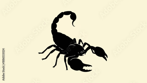 Stylized black scorpion silhouette with a curved tail and raised claws