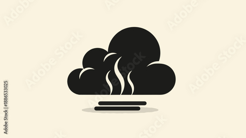 Stylized black cloud with rising steam on cream background