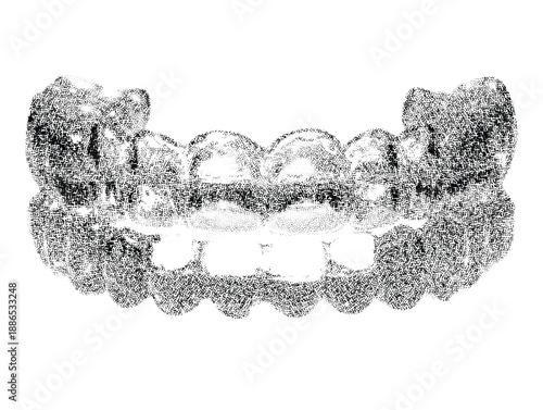 Vintage halftone art teeth illustration cutouts set for dental clinic or health concepts black and white retro dot texture design