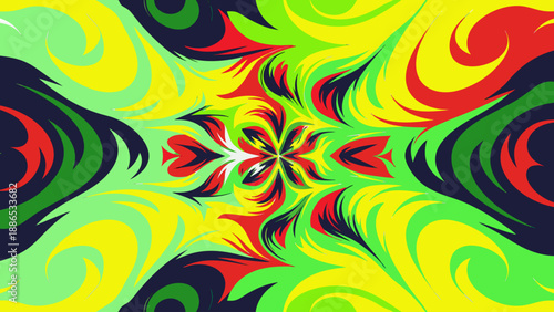 Seamless abstract pattern with colorful circles and floral swirls creates a vintage vector illustration for wallpaper decoration featuring a retro tribal style texture and yellow shape backdrop