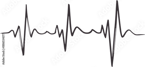 Hand drawn dark gray electrocardiogram line graph heartbeat pulse
