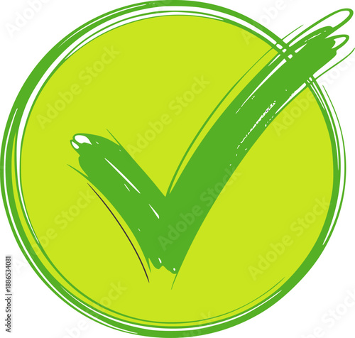 Green hand drawn check mark inside a sketchy circle