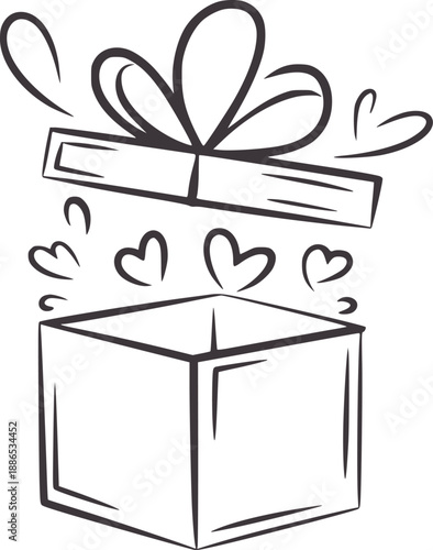 Open gift box with hearts and swirls love