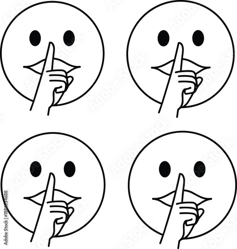 Silence face icon illustration, quiet gesture vector design, shushing emoji symbol, library silence sign, classroom quiet icon, minimal flat artwork