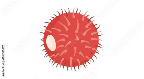 Red Pufferfish Illustration with Spikes and White Spot.
