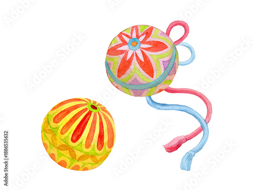 Vászonkép Watercolor Japanese Temari ball set