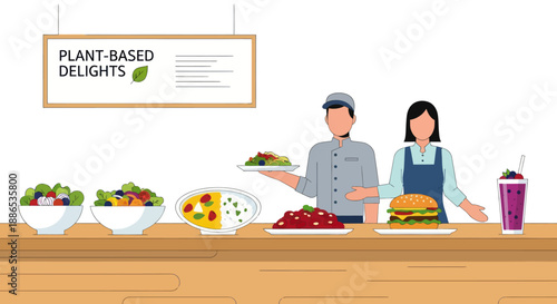 Plant-Based Restaurant Staff Serving Delicious Vegan Food.