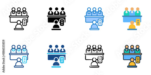 Court Appearance icons set multiple style collection. Editable stroke 
