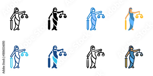 Justice Symbol icons set multiple style collection. Editable stroke 
