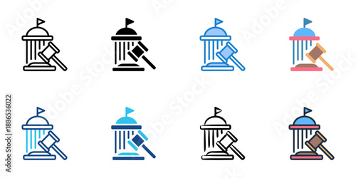 Federal Law icons set multiple style collection. Editable stroke 
