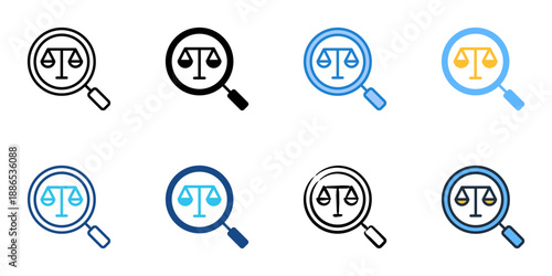Legal Analysis icons set multiple style collection. Editable stroke 
