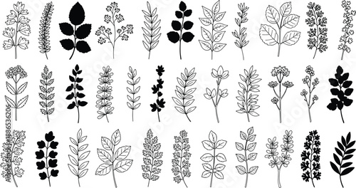 Black silhouette of hooded monk in robe, mysterious wizard figures, fantasy priest characters, occult sorcerer set, cad drawing flat vector illustration