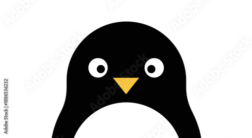 Cartoon Penguin Head with Wide Eyes and Yellow Beak.