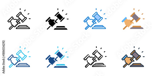 Court Verdict icons set multiple style collection. Editable stroke 
