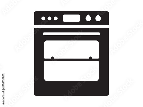 A minimalist vector illustration of a freestanding electric oven. A simple black silhouette icon of a kitchen oven or stove.