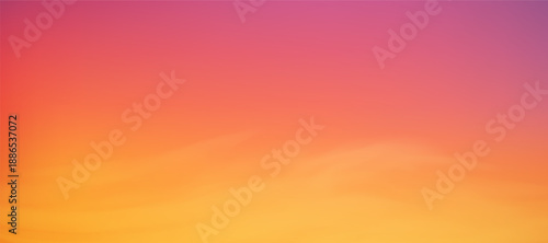 A sunset background with bright clouds stretching along the horizon, with warm orange and red hues fading into soft pastel tones with soft clouds. Vector illustration.