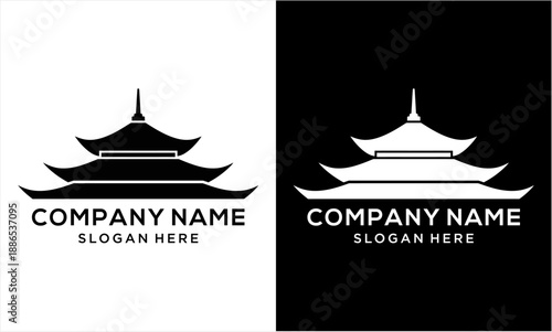 Traditional Asian Pagoda Silhouette Logo Design for Company Branding.