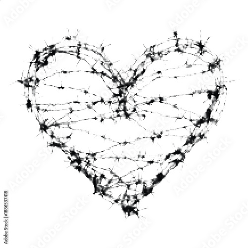 Halftone heart dots pattern art collage cut outs design vector graphic element, vintage dot texture graphic for print modern retro style