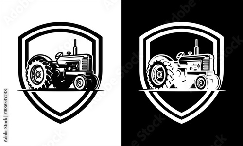 Vintage Tractor Emblem Design for Agricultural and Farming Industry.