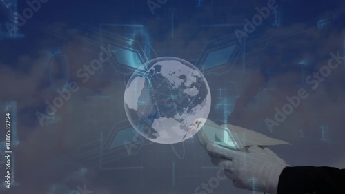 Animation of data processing and globe over pigeon