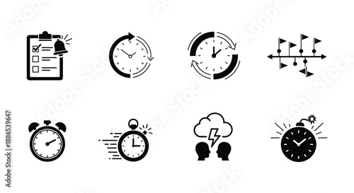 Comprehensive set of time management, planning, reminder, and productivity icons