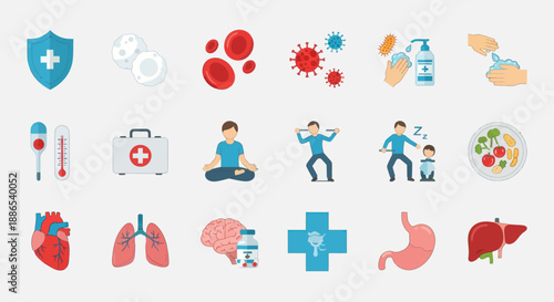 Collection of Medical and Healthcare Icons in Flat Design.