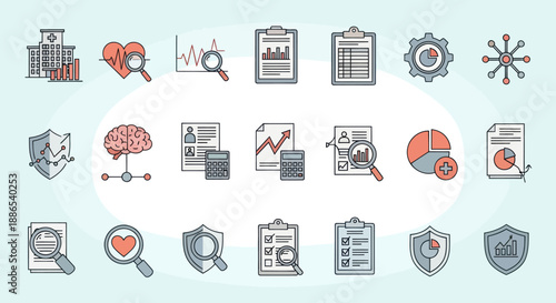 Collection of Medical and Business Data Analysis Icons.