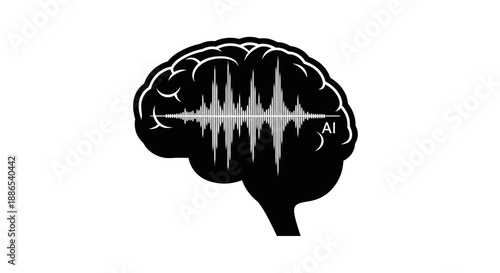 Brain Silhouette with Sound Waves Illustration.
