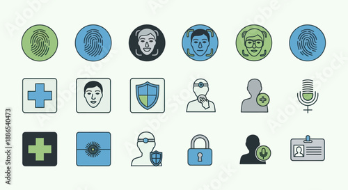 Collection of Digital Security and Identification Icons.