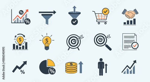 Collection of Business and Finance Icons Representing Growth and Success.