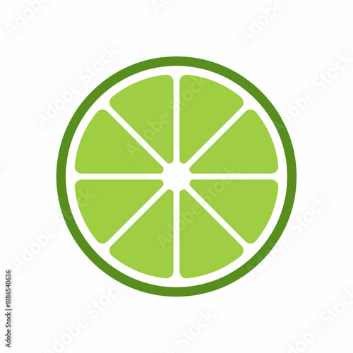 Stylized crosssection of a lime with eight segments white pith and dark green rind