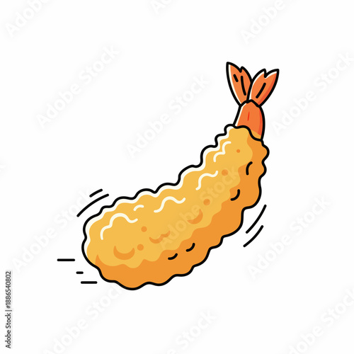 Stylized fastmoving tempura shrimp illustration on a white background