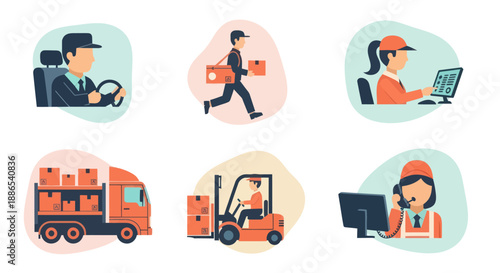 Logistics Workers and Delivery Vehicles Illustration.