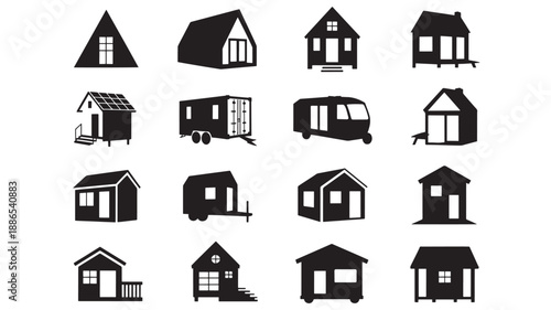 Collection of various house and building silhouettes displayed together in a grid layout