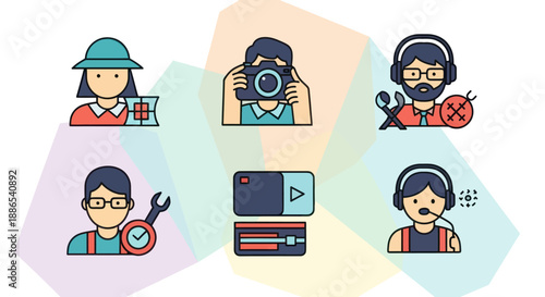 Cartoon People with Various Occupations and Tools.