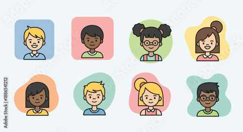 Diverse Cartoon Characters with Colored Backgrounds.