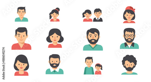 Diverse Cartoon People Avatars Icons Set.