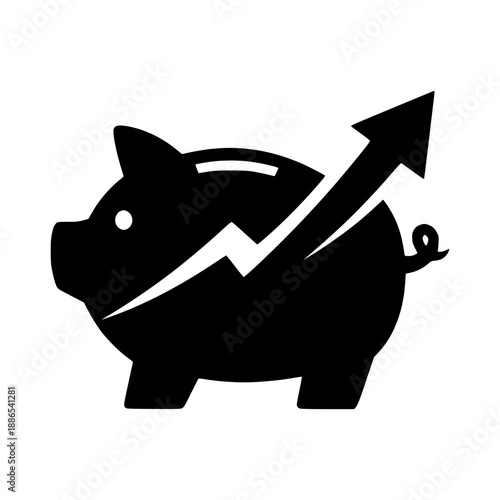 Piggy bank with upward arrow icon