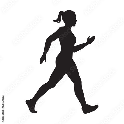 Black silhouette of fit woman running or jogging showcasing an active and healthy lifestyle