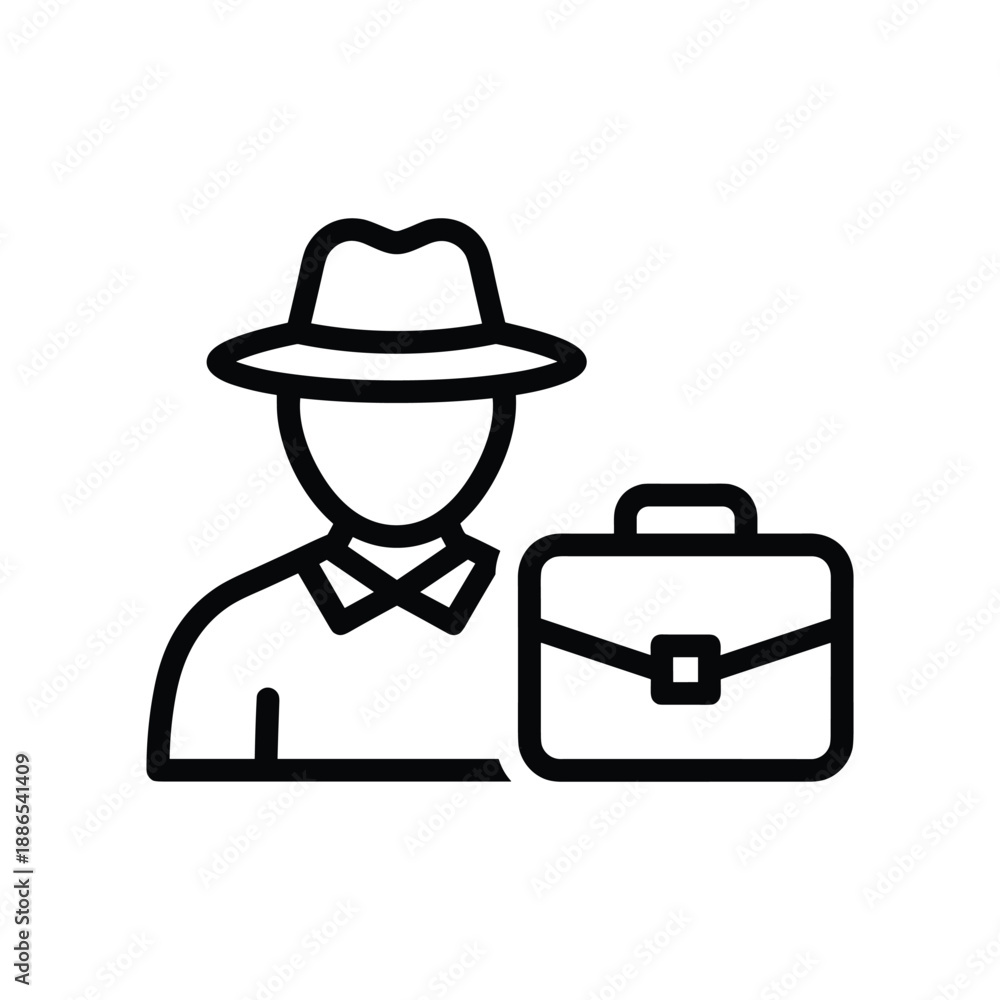 Fototapeta premium Man with Hat and Briefcase Icon