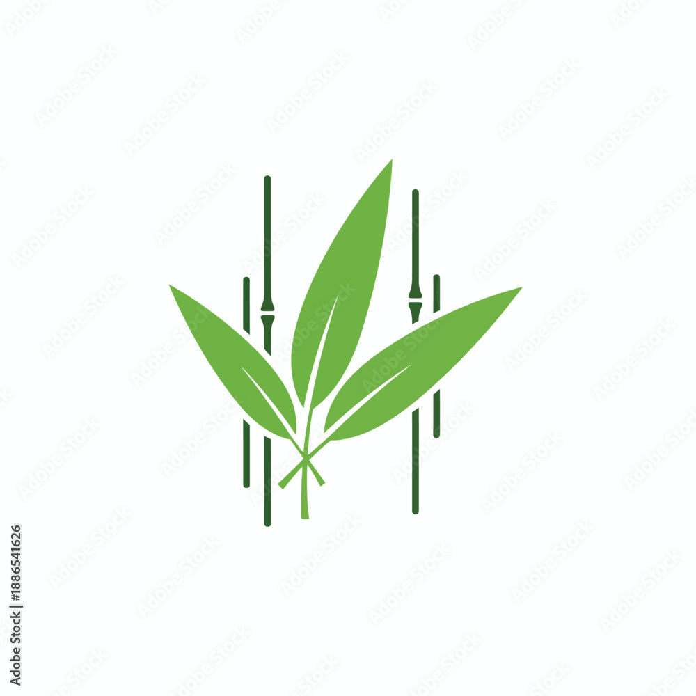 Fototapeta premium Stylized green bamboo leaves overlap dark green vertical stalks