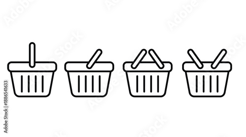 Black outline shopping baskets with handles white cart commerce