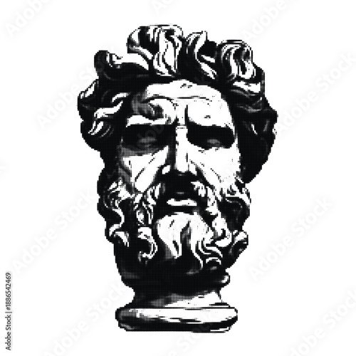 Halftone art statue bust of a bearded man retro dot texture vector art portrait vintage ancient sculpture illustration for design projects and decor
