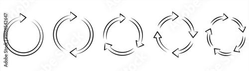 A collection of circular arrow icons. Round refill signs, repeat icons, rotating arrow symbols, with flat style vector illustrations.

