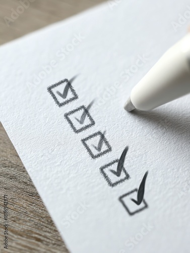 Wallpaper Mural White Pen Marking Checkboxes On A White Paper With Blurred Background Torontodigital.ca