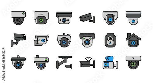 Diverse Security Camera Icons Collection for Surveillance Systems.