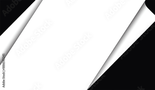 Abstract white paper curl background with diagonal black space and subtle shadows for modern design template