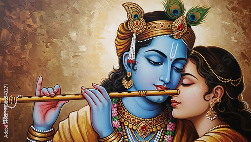 Krishna and Radha Flute Illustration.