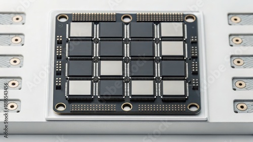 Integrated Circuit Microchip with multiple integrated circuits on a circuit board.