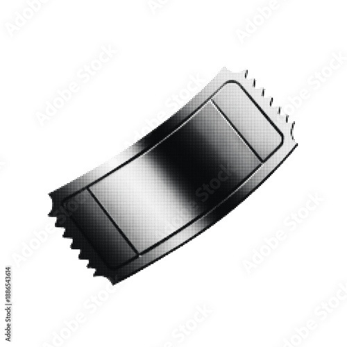 Vintage Halftone Ticket Stub Art: Retro dot pattern graphic for event, cinema, or vintage design elements with grunge texture and collage art cut outs set